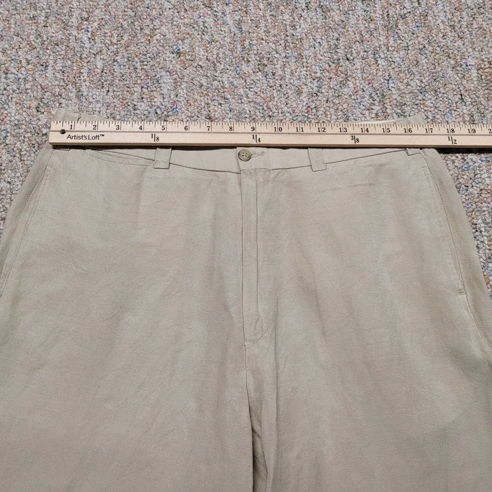 Polo Ralph Lauren Linen Trousers Mens 34x30 Beige Straight Leg Loose Baggy Pants